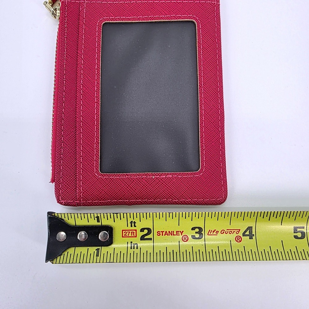 Suweibuke Fuchsia Pink Slim Card Holder Wallet with ID Window and Key Ring - Picture 5 of 5